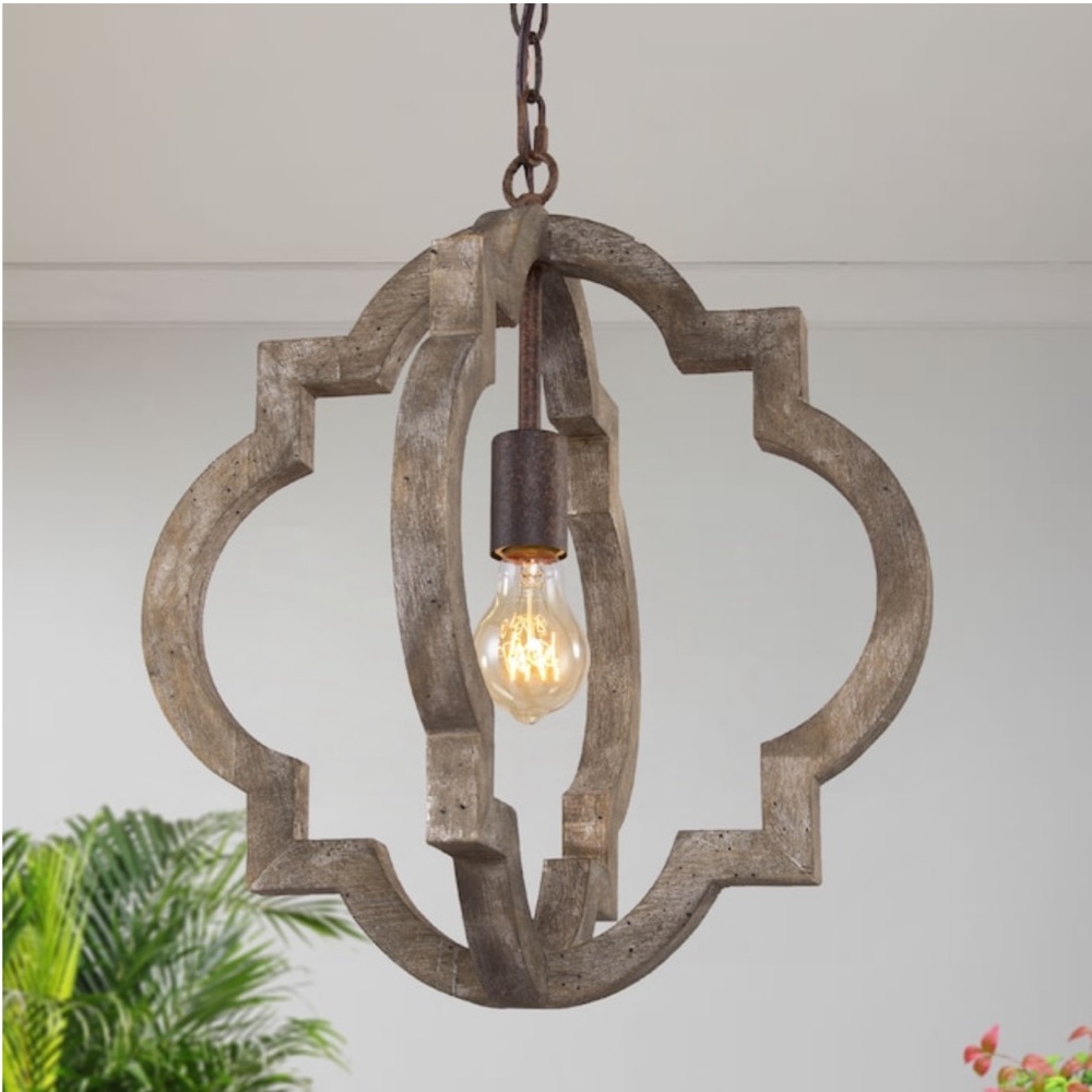 NEW timeless 1 light distressed wood brown and bronze vintage cage chandelier